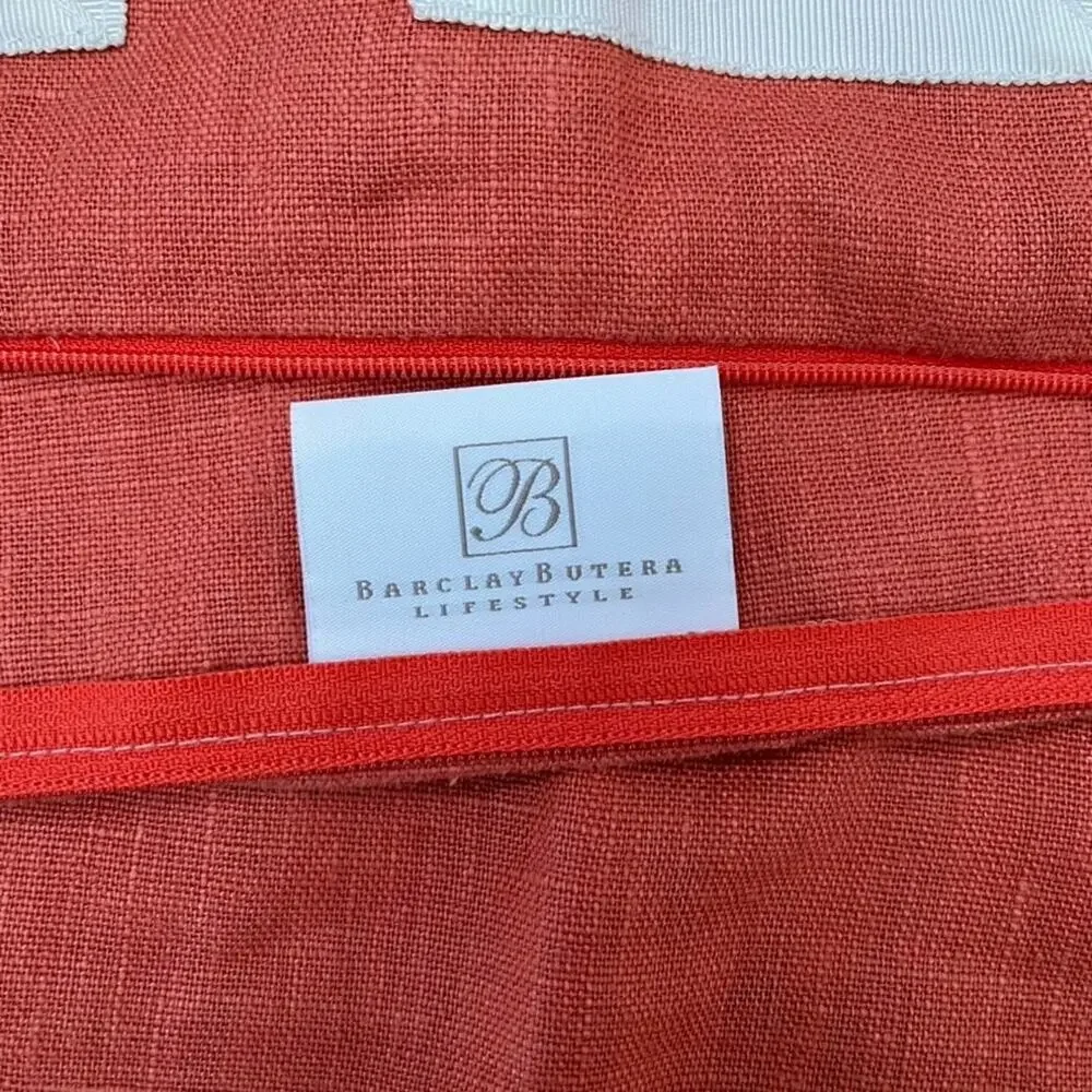 Barclay Butera Breeze Scarlet Linen Greek Key Pillow Covers 21” X 21”